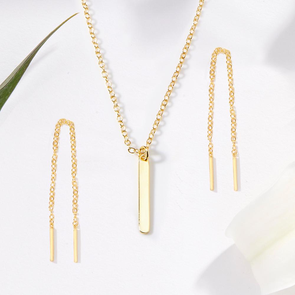 Christmas Gift for Sister-In-Law Gold Bar Earring Threader and Necklace Jewelry Set