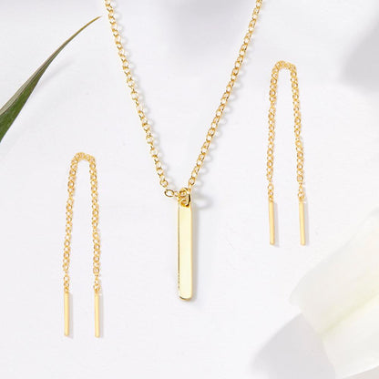 Christmas Gift for Sister-In-Law Gold Bar Earring Threader and Necklace Jewelry Set