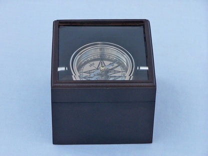 Chrome Lifeboat Compass with Black Rosewood Box 5""