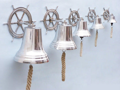 Chrome Hanging Ship Wheel Bell 7""