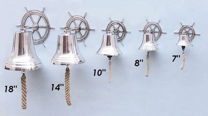 Chrome Hanging Ship Wheel Bell 7""