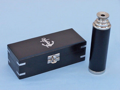 Deluxe Class Captain's Chrome - Leather Spyglass Telescope 14"" with Black Rosewood Box
