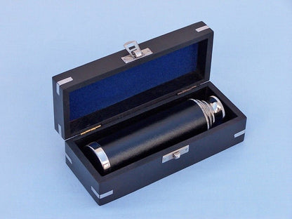 Deluxe Class Captain's Chrome - Leather Spyglass Telescope 14"" with Black Rosewood Box