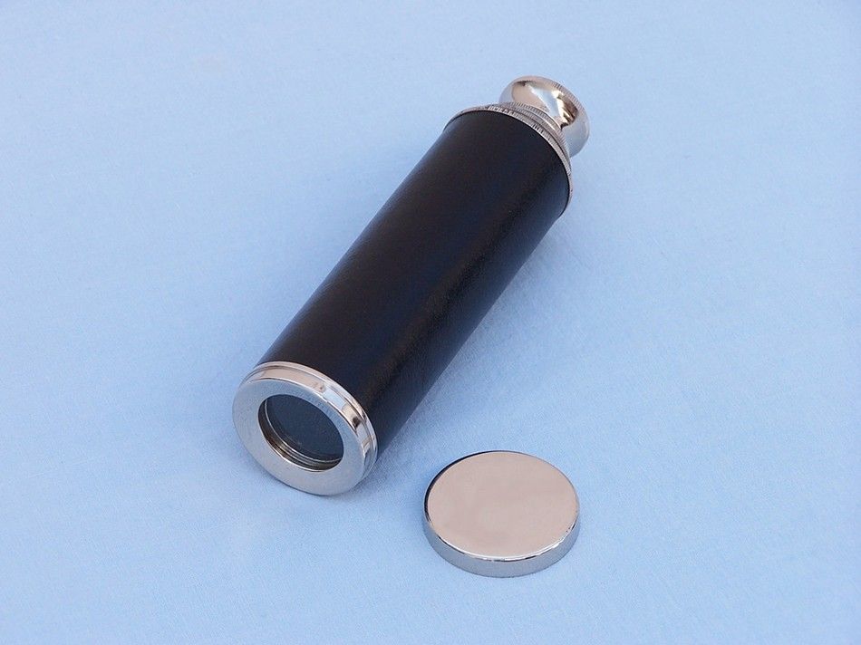 Deluxe Class Captain's Chrome - Leather Spyglass Telescope 14"" with Black Rosewood Box