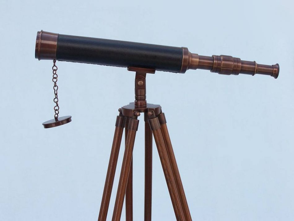 Floor Standing Antique Copper With Leather Harbor Master Telescope 50""
