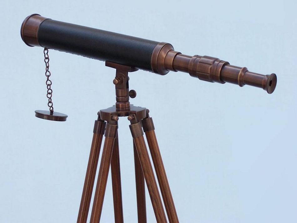 Floor Standing Antique Copper With Leather Harbor Master Telescope 50""