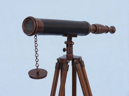 Floor Standing Antique Copper With Leather Harbor Master Telescope 50""