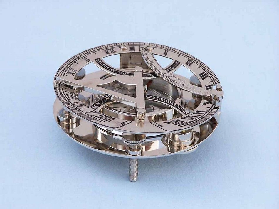 Chrome Round Sundial Compass with Black Rosewood Box 6""