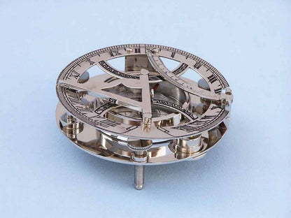 Chrome Round Sundial Compass with Black Rosewood Box 6""