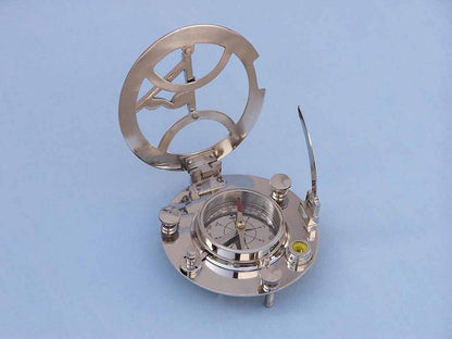 Chrome Round Sundial Compass with Black Rosewood Box 6""