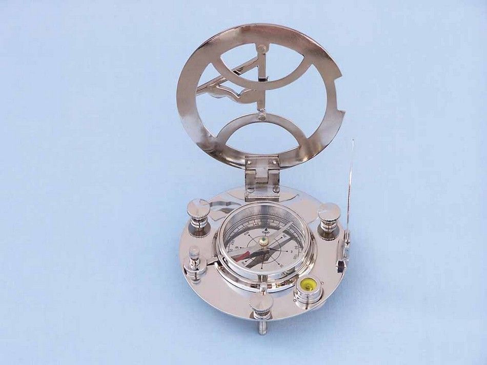 Chrome Round Sundial Compass with Black Rosewood Box 6""