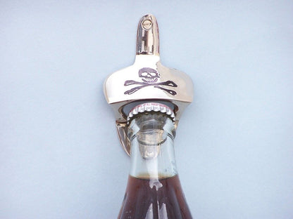 Chrome Pirate Skull and Crossbones Wall Mounted Bottle Opener 3.5""