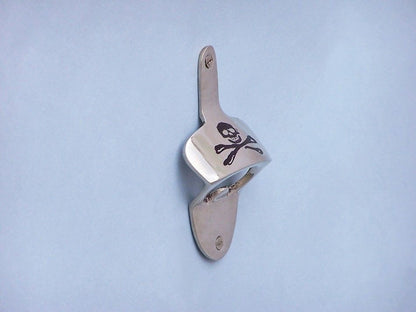 Chrome Pirate Skull and Crossbones Wall Mounted Bottle Opener 3.5""