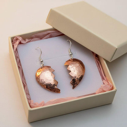 Handmade Sculpted Copper Broken Heart Earrings