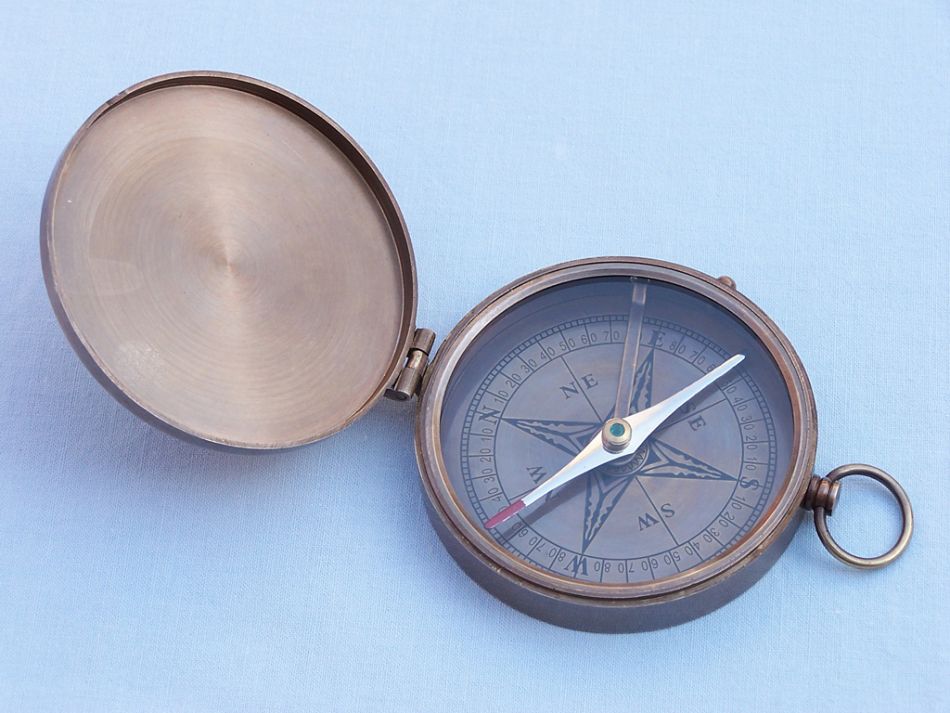 Antique Brass Gentlemen's Compass w/ Rosewood Box 4""