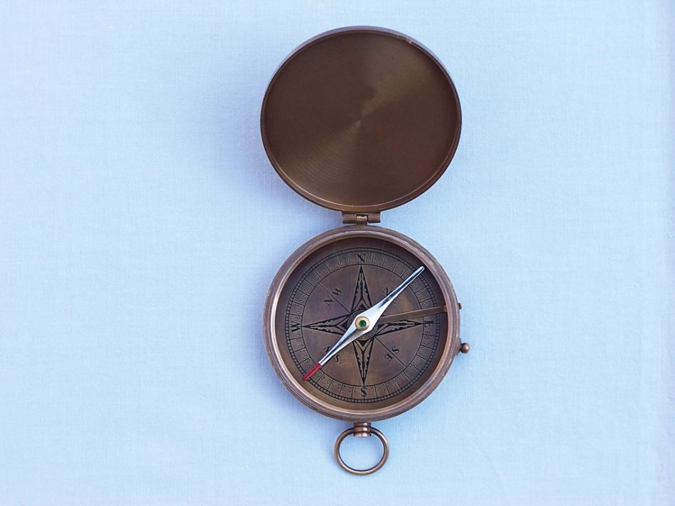 Antique Brass Gentlemen's Compass w/ Rosewood Box 4""