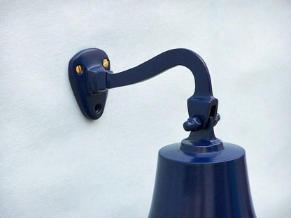 Solid Brass Hanging Ship's Bell 9"" - Blue Powder Coated