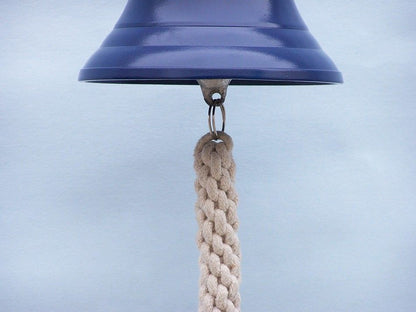 Solid Brass Hanging Ship's Bell 9"" - Blue Powder Coated