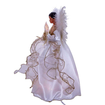 12" UL 10-Light Ivory and Gold African American Angel Treetop