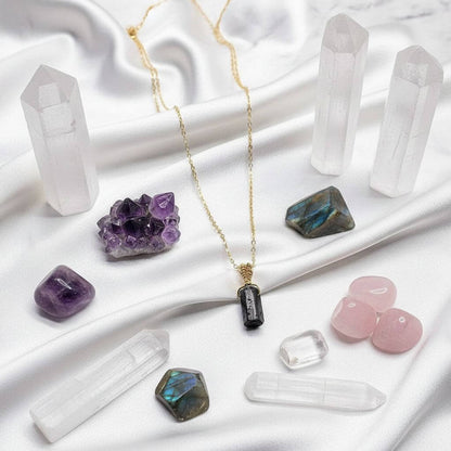 Wire Wrapped Raw Black Tourmaline Gemstone Necklace - 20 Inch