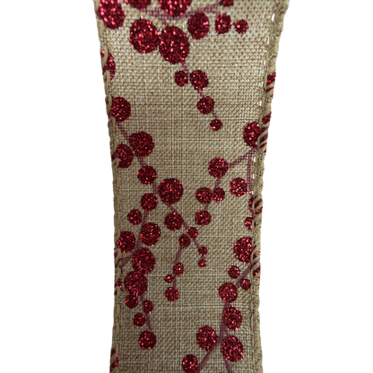 Burlap Berries Ribbon 1.5 inch - By the Yard