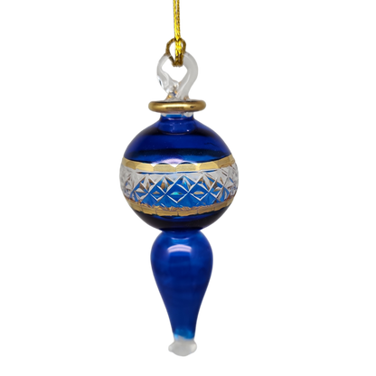 Lattice Glass Ornaments With Gold Accents - Blue Ball with Finial