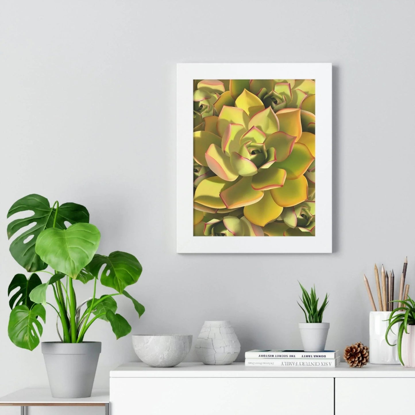 Noble Aeonium Succulent Pattern Framed Print – Botanical Wall Art