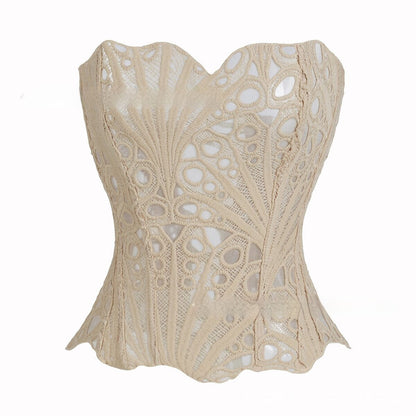 Sexy Hollow Out Corset Top Women Lace Double-layer Streetwear Party Club Corset Clothing