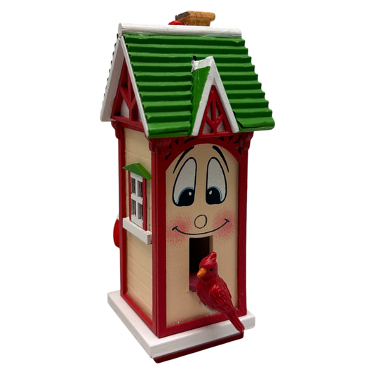 Whimsical Wooden Birdhouse Ornament - White