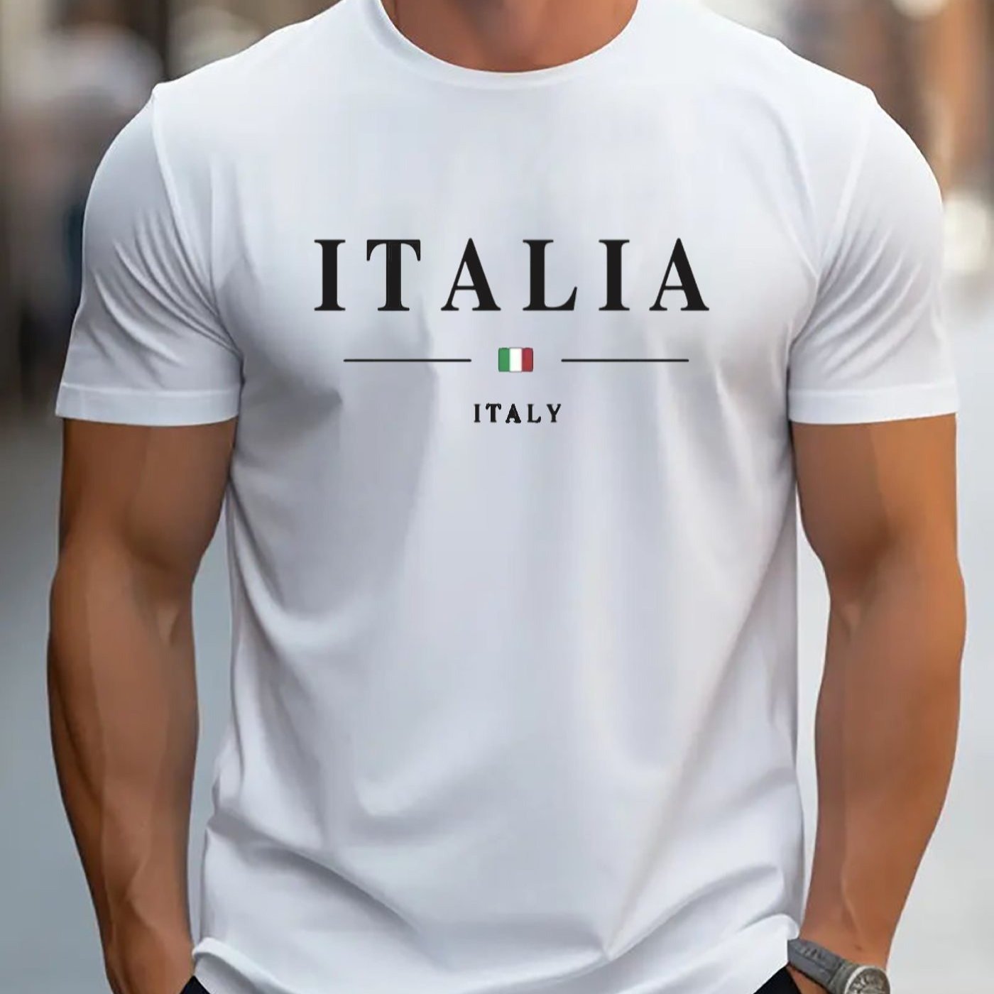 ITALIA Mens TShirt Comfortable Crew Neck Casual Cotton ShortSleeves Soft Breathable Top Menswear Tshirt Summer Spring Streetwear Cotton Fabric Trendy Letter Print