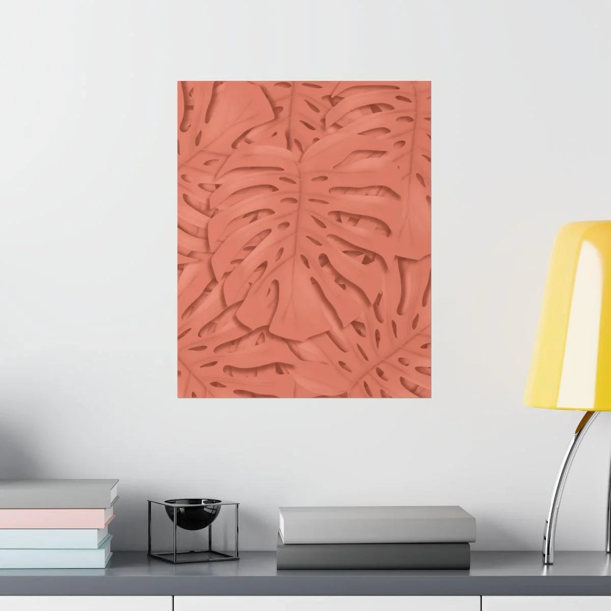 Coral Monstera Botanical Print – Unframed Wall Art