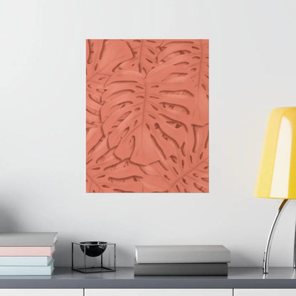 Coral Monstera Botanical Print – Unframed Wall Art