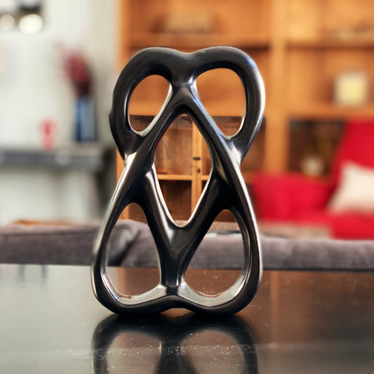 Handcrafted 8-inch Soapstone Connected Hearts Sculpture in Black - Smolart