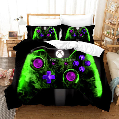 Digital 3D Game Controller Pattern Printed Bedding Three-Piece Set