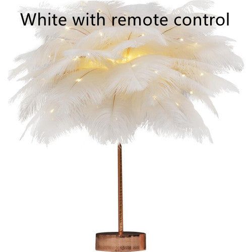 Nordic Feather Table Lamp w/ Remote Control - Dimmable LED Bedside Light