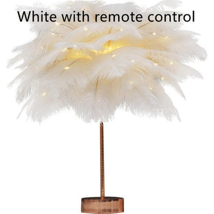 Nordic Feather Table Lamp w/ Remote Control - Dimmable LED Bedside Light