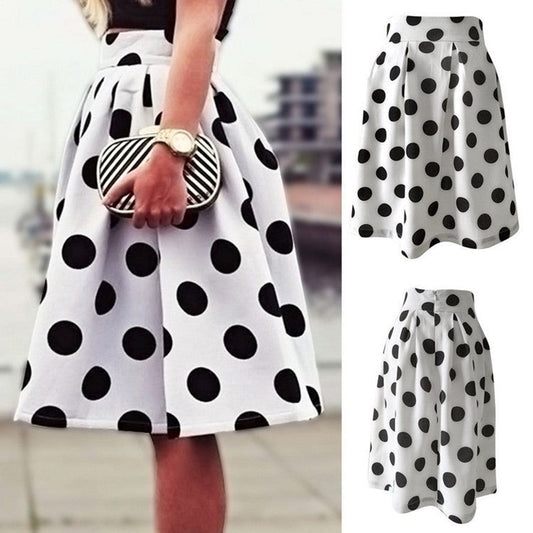 Ladies Fashion Polka Dot Slim Half Body Pleated Puff Skirt