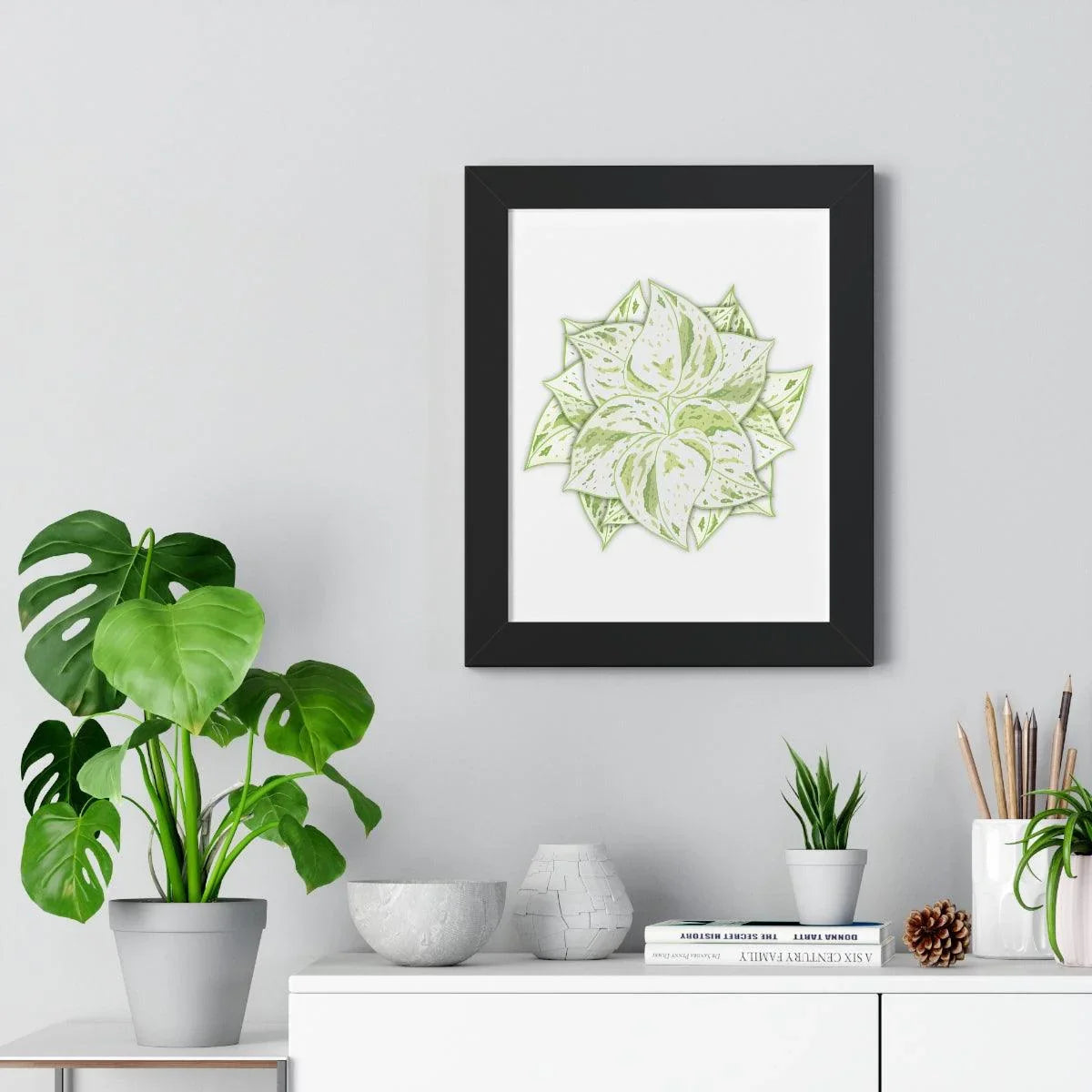 Snow Queen Pothos Framed Print – Botanical Wall Art