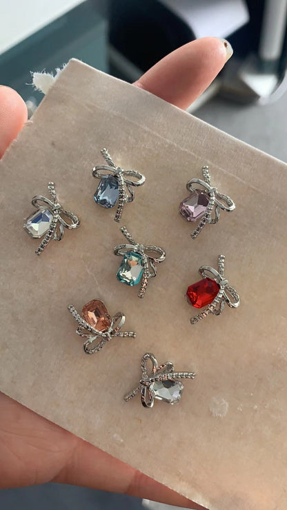 Bow-knot Colorful Square-stone Nail Art Accessories