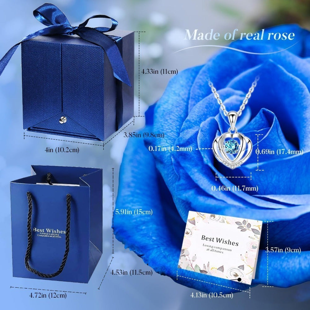 Preserved Real Rose | Perfect Eternal Flowers Rose Gifts with Necklace for Mom, Girlfriend for Mother'S Day, Valentine's, Anniversary, Thanksgiving, or Christmas | Blue Color, Metal Material