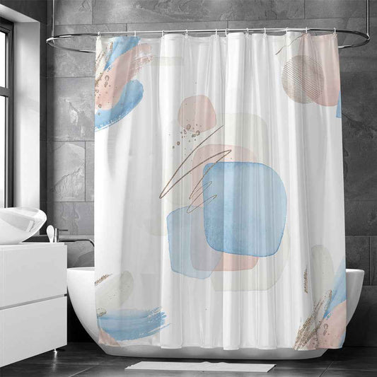 Modern Retro Neutral Waterproof Shower Curtain Set - Abstract Geometric Waffle Weave Fabric for Minimalist Bath Decor