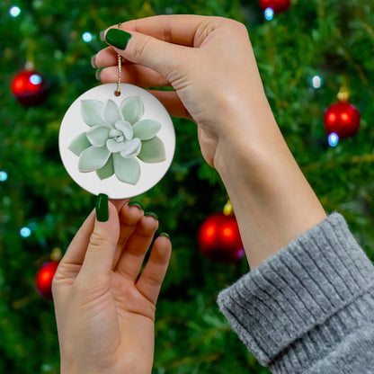 Pachyveria Haagei Succulent Ceramic Ornament – Pastel Blue Holiday Decor
