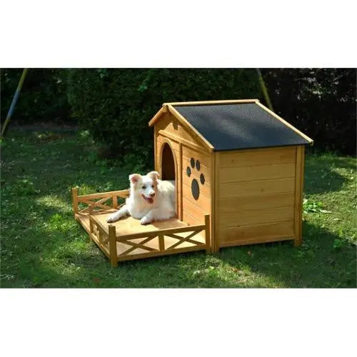 Outdoor Wooden Dog House with Porch & Asphalt Roof 48" Medium