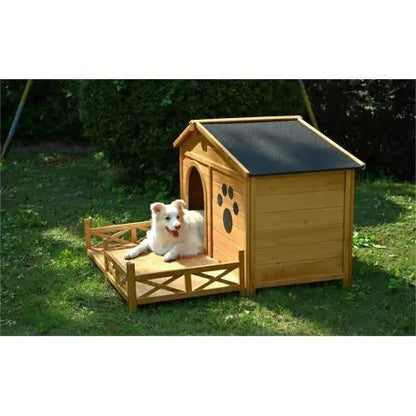 Outdoor Wooden Dog House with Porch & Asphalt Roof 48" Medium