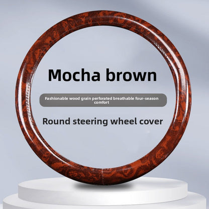 Non-Slip Steering Wheel Cover Compatible for - Breathable Imitation Wood with Red Wood Grain Pattern, Direct Fit Car Steering Grip (No Inner) - Interior Upgrade Wheel Cover