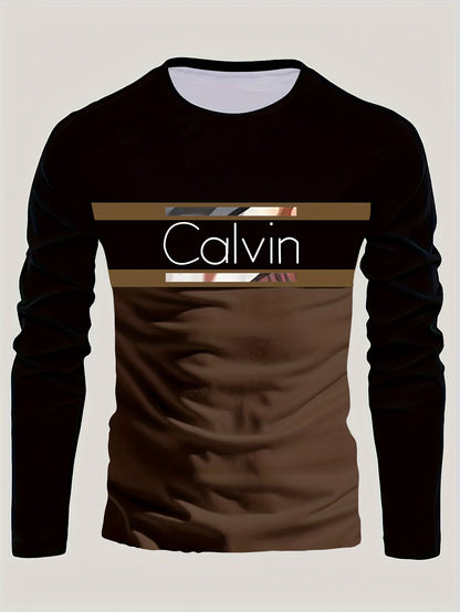 Men'S 3D Digital Printing Crew Neck Long-sleeved T-shirt | Casual Style, Slight Stretch Fabric, All Over Print, Regular Fit, Ideal for Fall/Winter, Perfect Gift for Family and Friends