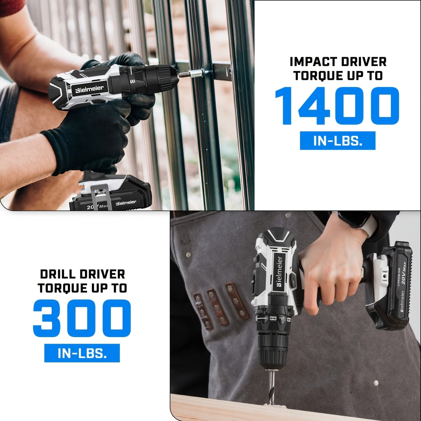 Bielmeier 20V 3/8" Drill And 1/4" Impact Driver Combo Kit, Featuring a Driving Speed of 3200RPM And a Drilling Speed of 1500RPM, Designed to Be Lightweight, with Two Speed Settings, Including 33pcs of Drive Bits And Sockets,
