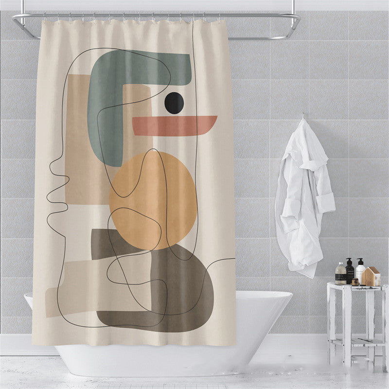 Morandi Abstract Art Shower Curtain - Luxury Waterproof Polyester Fabric with Muted Earth Tones for Modern Minimalist Decor