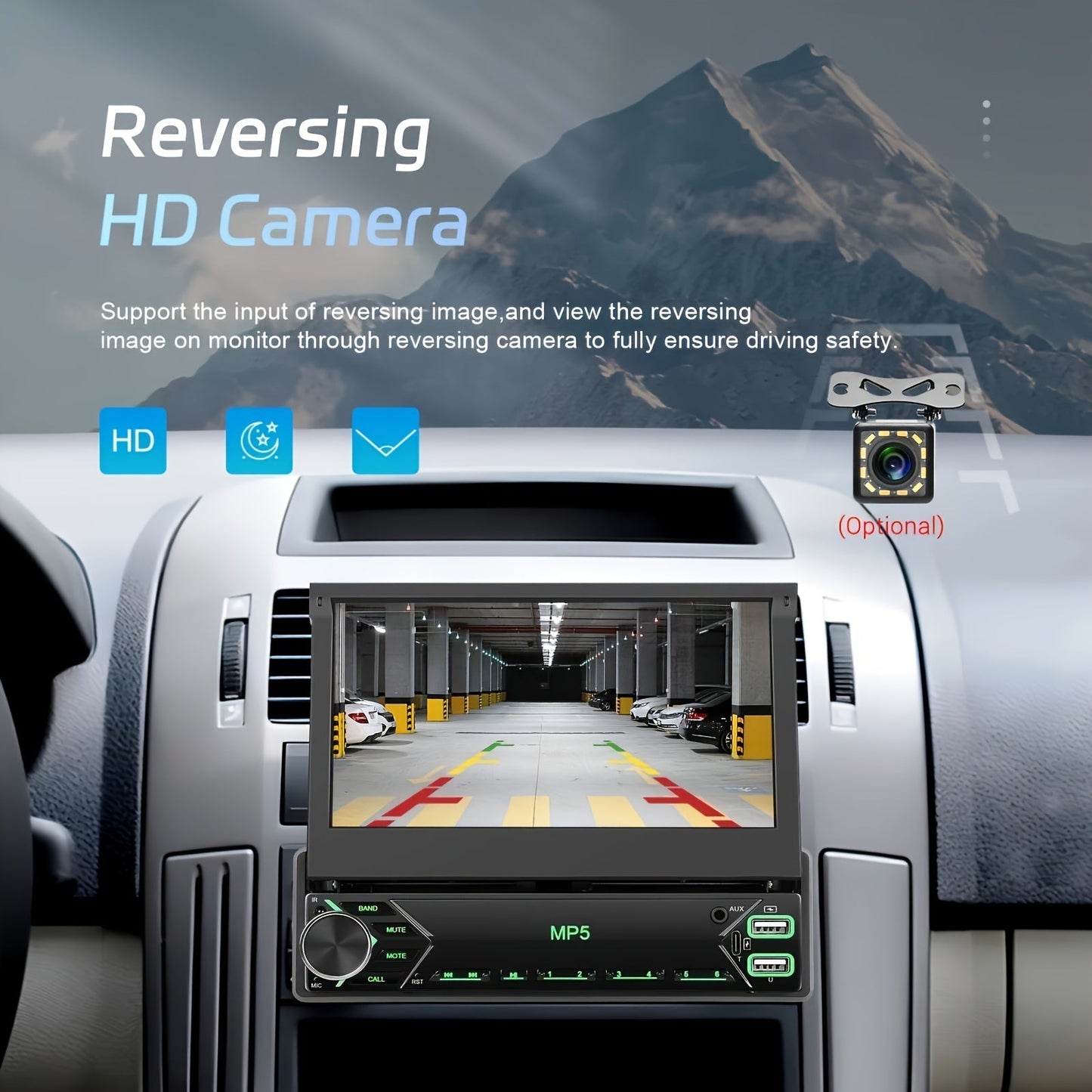 7" HD Retractable Touch Screen Car Stereo - Single Din MP5 Player with Mirror Link