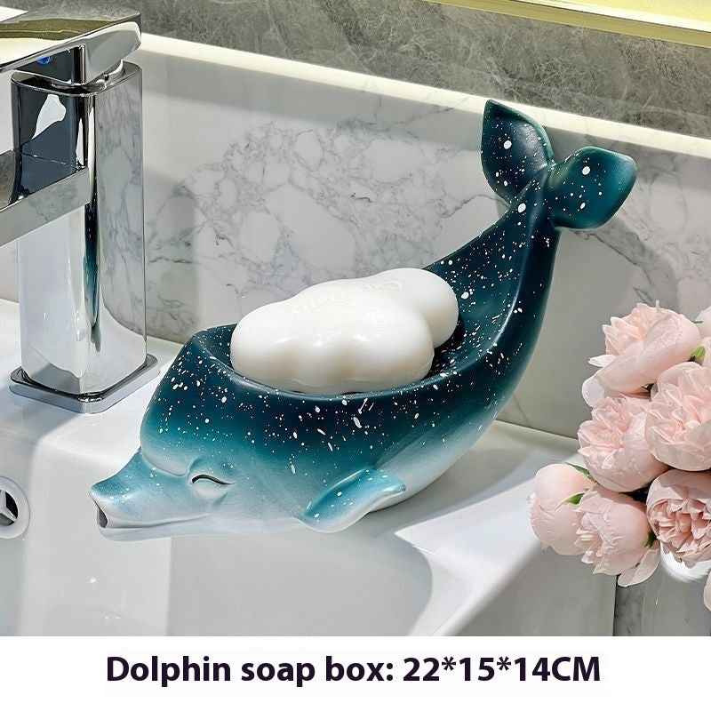 Dolphin Drain Soap Box Ceramic Household Punch-free Toilet